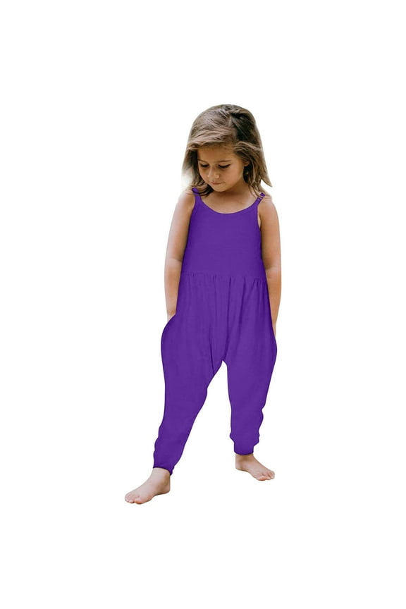 Toddler Girls Romper Solid Color Jumpsuit Strap Summer Clothes Size 4-5T