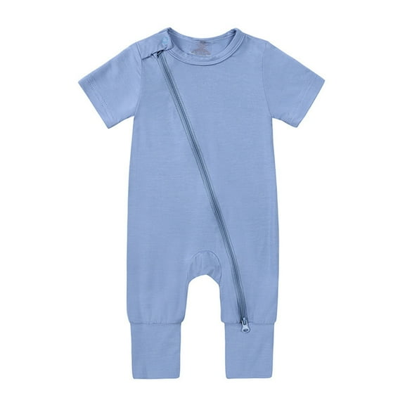 Toddler Girls Romper Summer Zipper Footless Pajamas Short Sleeve Onesie Sleeper Jumpsuit Blue One-Piece Sunsuit 6-12M