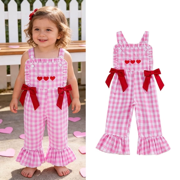 Toddler Girls Romper Valentines Jumpsuit Embroidery Sleeveless Romper Flared Legs Pants Toddler Girl Summer Outfits Size 2-3 Years