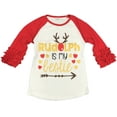 thumbnail image 1 of Toddler Girls Rudolph Bestie Christmas Ruffle Party Holiday Raglan Top T-Shirt Tee Red 2T XS (P317389P), 1 of 2