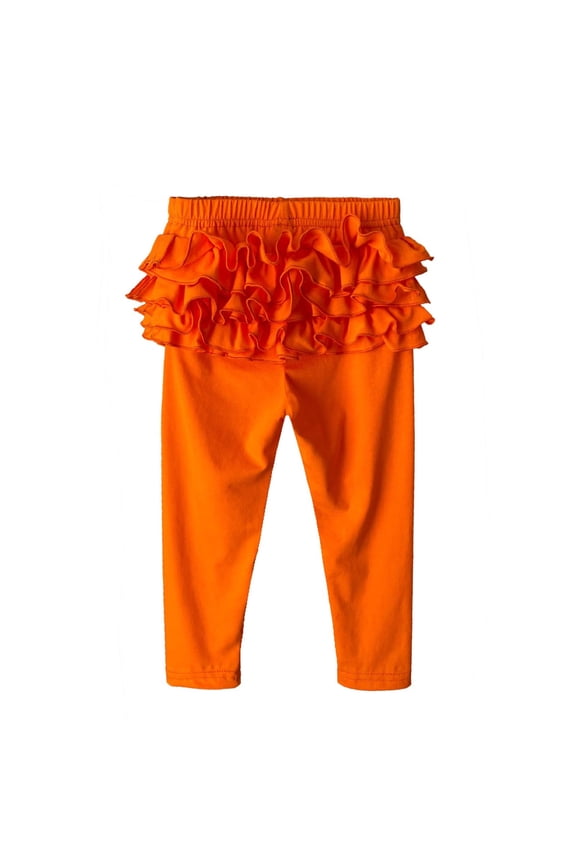 Toddler Girls Ruffle Bottom Leggings Kids Elastic Waist Solid Color Tight Pants