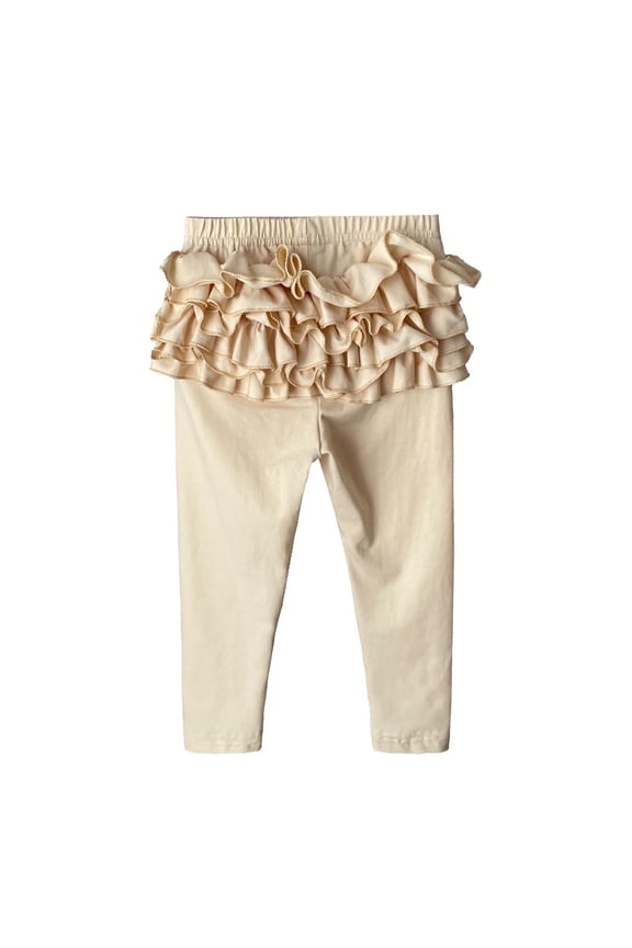 Toddler Girls Ruffle Bottom Leggings Kids Elastic Waist Solid Color Tight Pants