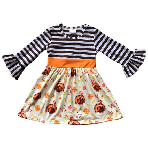 Toddler Girls Ruffle Lace Sleeve Pumpkin Halloween Party Fall Flower Girl Dress Brown 2T XS (P201847P)