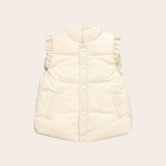 Toddler Girls Ruffle Puffer Vest Button Down Sleeveless Padded Gilet Winter Cute Jackets Outwear for 2-10 Years