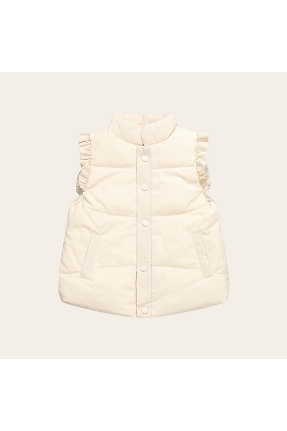 Toddler Girls Ruffle Puffer Vest Button Down Sleeveless Padded Gilet Winter Cute Jackets Outwear for 2-10 Years