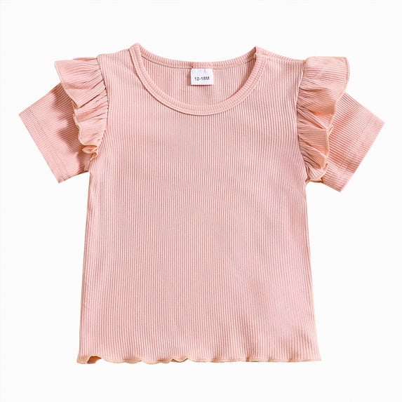 Toddler Girls Ruffle Sleeve solid color T Shirts Summer Short Sleeve 0-24 Months 2t 3t 4t 5t 6t 7t Casual Cute Crewneck Tops Tees Gibobby,2-3 Years,Red
