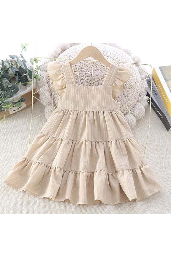 Toddler Girls Ruffle Sleeveless Tiered Swing Dress Cute Summer Beach Outfit with Pocket for 1-7T