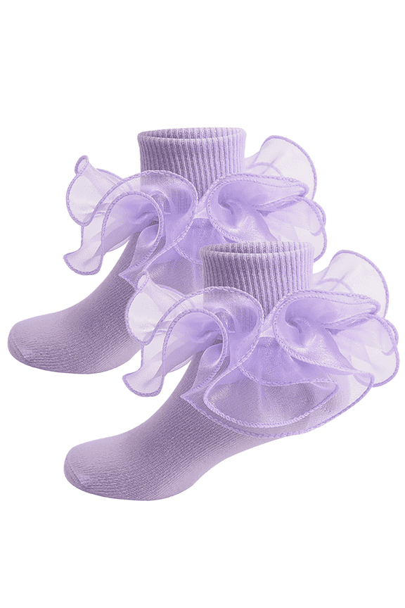 Toddler Girls Ruffle Socks Baby Girls Lace Frilly Dress Socks Fold Over Church Double Lace Big Ruffle Turn Cuff Socks for Kids