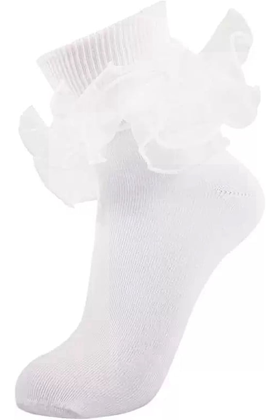 Toddler Girls Ruffle Socks Baby Girls Lace Frilly Dress Socks Fold Over Church Double Lace Big Ruffle Turn Cuff Socks for Kids