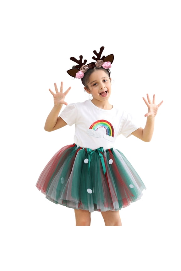 Toddler Girls Ruffle Tiered Mini Skirt Children's Polka Dot Color Blocked Mesh Tutu Skirt Carnival Party Dance Performance Skirt Ballet Skirt Fluffy Skirt Size 2-4T