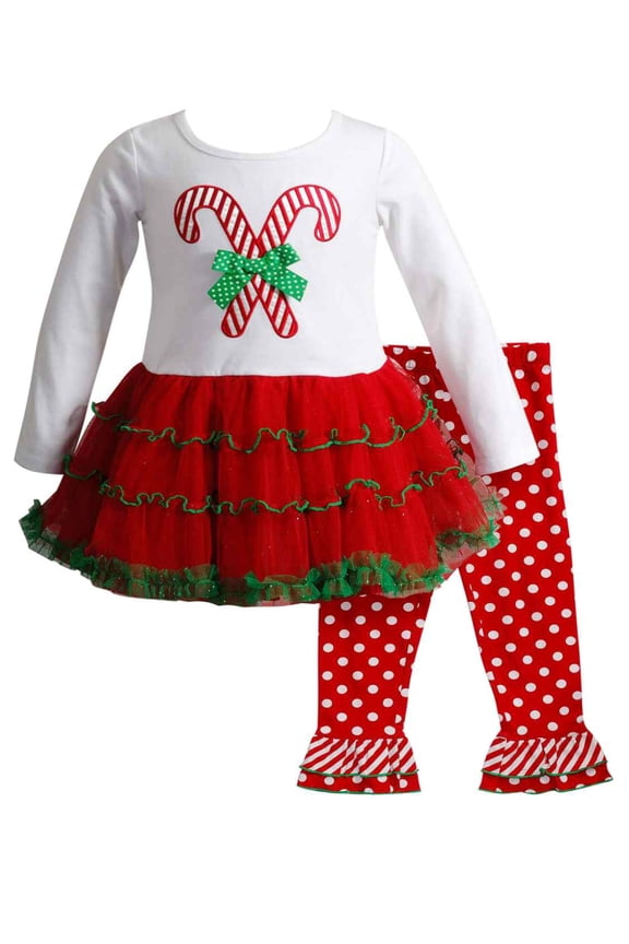 Toddler & Girls Ruffle Tutu Candycane Shirt & Legging Set Holiday Outfit 2T