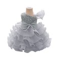 thumbnail image 1 of Toddler Girls Ruffled One Shoulder Party Dress with Bowknot Elegant Layered Tulle Pageant Gown, 1 of 5