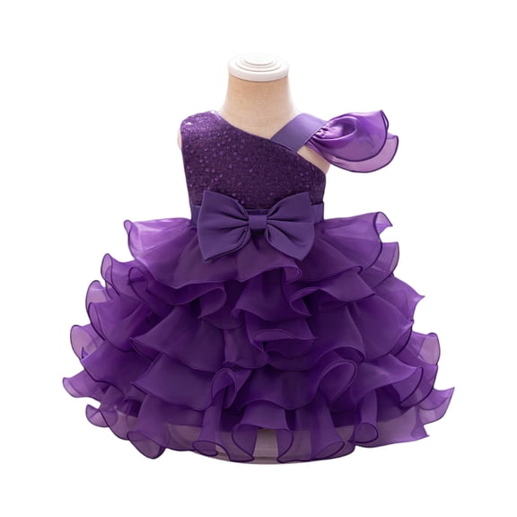 Toddler Girls Ruffled One Shoulder Party Dress with Bowknot Elegant Layered Tulle Pageant Gown
