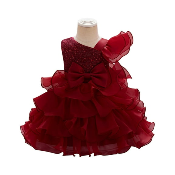 Toddler Girls Ruffled One Shoulder Party Dress with Bowknot Elegant Layered Tulle Pageant Gown