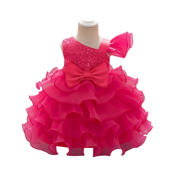 Toddler Girls Ruffled One Shoulder Party Dress with Bowknot Elegant Layered Tulle Pageant Gown