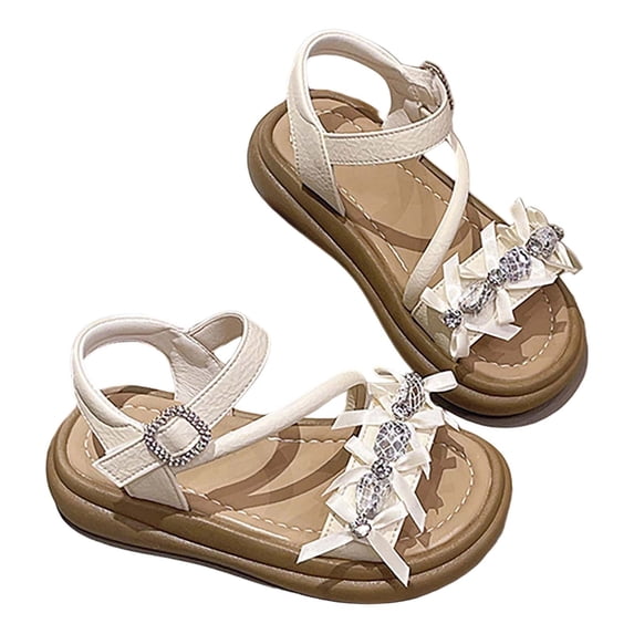 Toddler Girls Sandals Cute Casual Open Toe Soft Sole Summer Beach Sandals with Rhinestone Bow Decor 3-12 Years