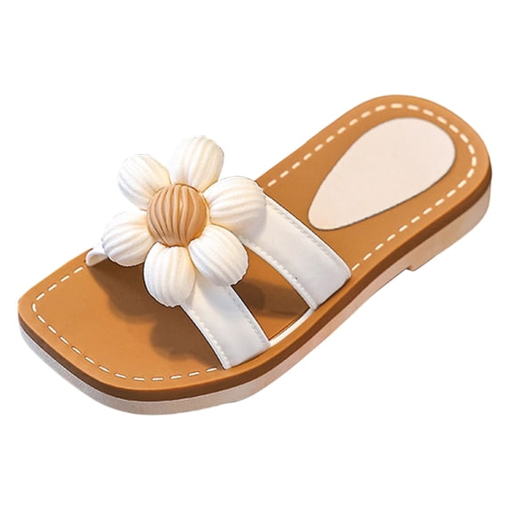 Toddler Girls Sandals Cute Flower Square Open Toe Slip on Flat Shoes Dress Summer Casual Slides Footwear White 12 Little Kid