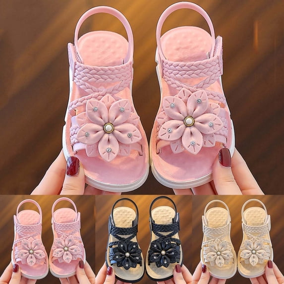 Toddler Girls Sandals Open Toe Cute Soft Bottom Flats Dress Sandals Summer Flower Shoes for Toddler Little Kid Big Kid Pink 1.5(35)