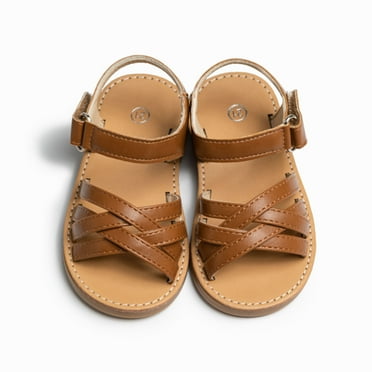 Toddler Girls Sandals Soft Sole Glitter Pu With Flower Weaving Design Casual Summer Shoes For Kids Size 1-1.5T