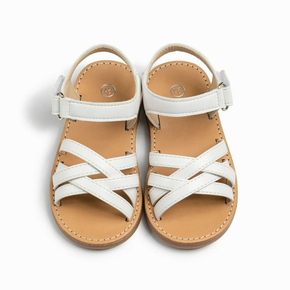 Toddler Girls Sandals Soft Sole Glitter Pu With Flower Weaving Design Casual Summer Shoes For Kids Size 4-4.5T