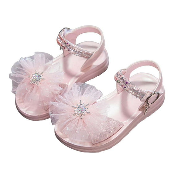 Toddler Girls Sandals Sparkly Glitter With Mesh Flower Design Adjustable Straps Casual Party Shoes For Kids Size 4-4.5T
