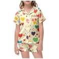 thumbnail image 1 of Toddler Girls Satin Pajamas Heart Print Short Sleeve Button-Down Shirts with Shorts Summer Pajamas for Girls 4T Pajamas Girls, 1 of 4