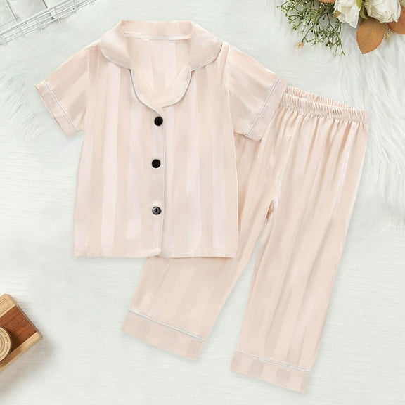 Toddler Girls Satin Pajamas Short Sleeve Button Down Loungewear with Pants Summer PJS for Girls 3T Girls Pajamas