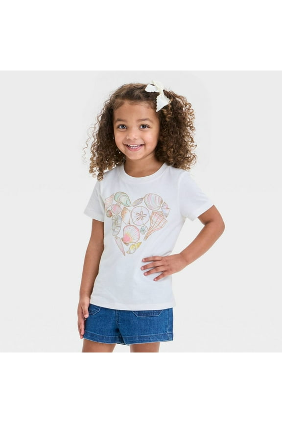 Toddler Girls' Seashell Heart Graphic T-Shirt - 3T - Cat Jack Cream
