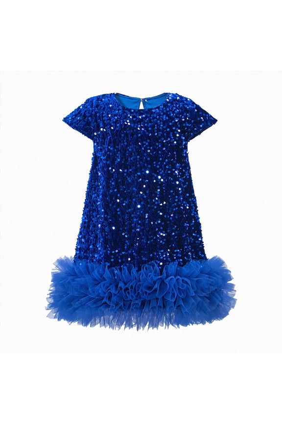 Toddler Girls Sequin Dress Sparkly Gown Party Dresses Little Kids A-Line Velvet Dress