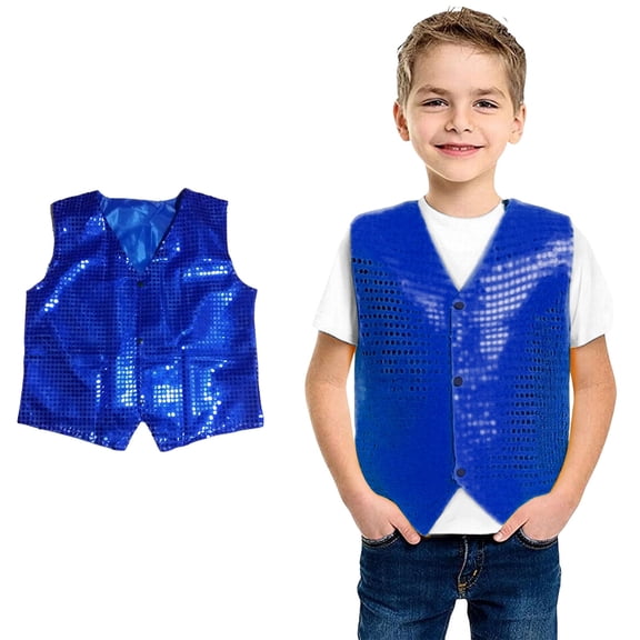 Toddler Girls Sequin Vest Sleeveless Shiny Sequins Button Vest Kids Blue Vest Hop Jazz Dance Performance Vest Size 2-3 Years