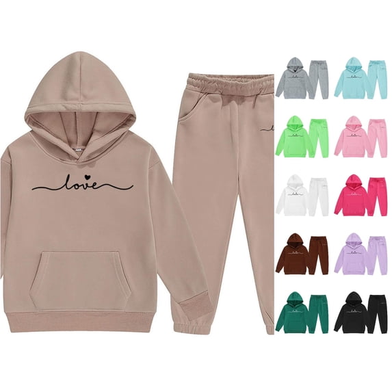 Toddler Girls Set Printed Hooded Casual Jogger Breathable Quality Soft Winter for Girls Comfortable Pants Set