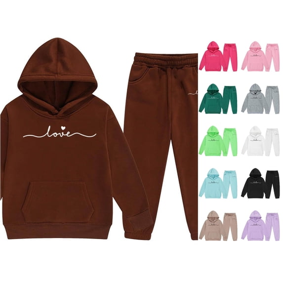 Toddler Girls Set Printed Hooded Casual Jogger Breathable Quality Soft Winter for Girls Comfortable Pants Set