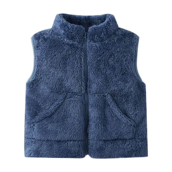 Toddler Girls Sherpa Vest Plush Fleece Zipper Jackets Sleeveless Stand Collar Fall Winter Warm Outerwear with Pockets Blue, 5 Years