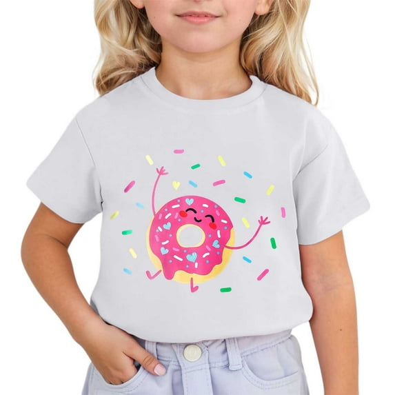 Toddler Girls Shirts 2t-3t Short Sleeve Casual Round Neck Cute Heart Print T-Shirt Soft and Breathable Oversized Pullover Tops(Cute, White, 5-6 Years)