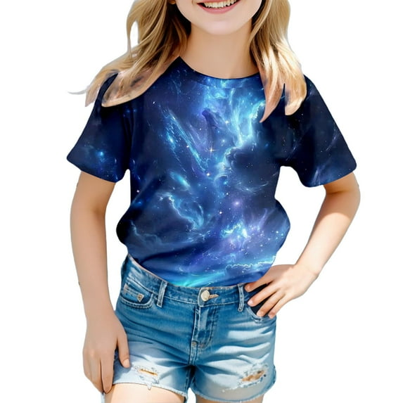 Toddler Girls Shirts 3D Graphic T Shirt Short Sleeve T Shirts Comfy Crew Neck Funny Tees T Shirt for Boys and Girls Blue,4-5 Years
