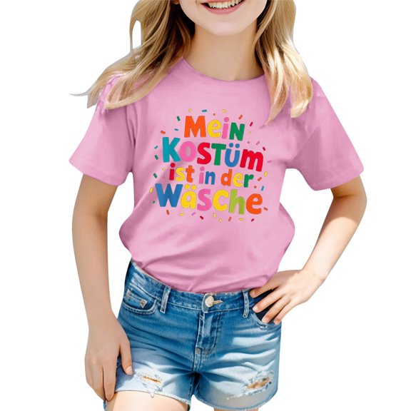Toddler Girls Shirts Carnival Colour Letter Printed Shorts Sleeve Crewneck Shirts Childrens Girls Minimalist Trendy Comfortable Everyday Wear Shirts，1 -2 Years