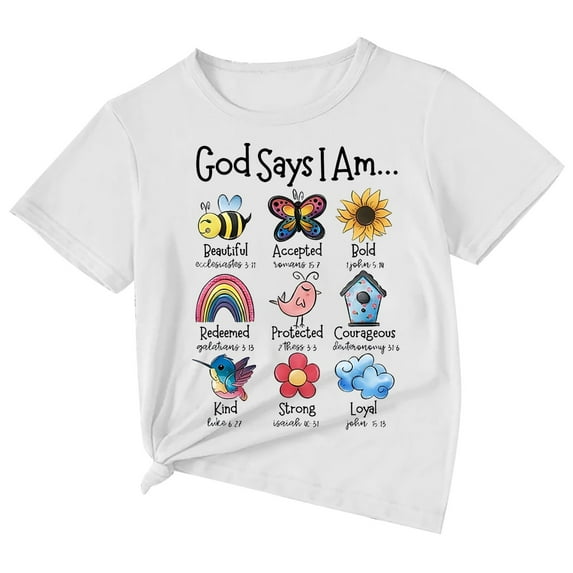 Trolimons Girls Shirts God Says I Am Casual Comfy Summer Tops Clothings Short Sleeve Tee For Kids Size 1-8T