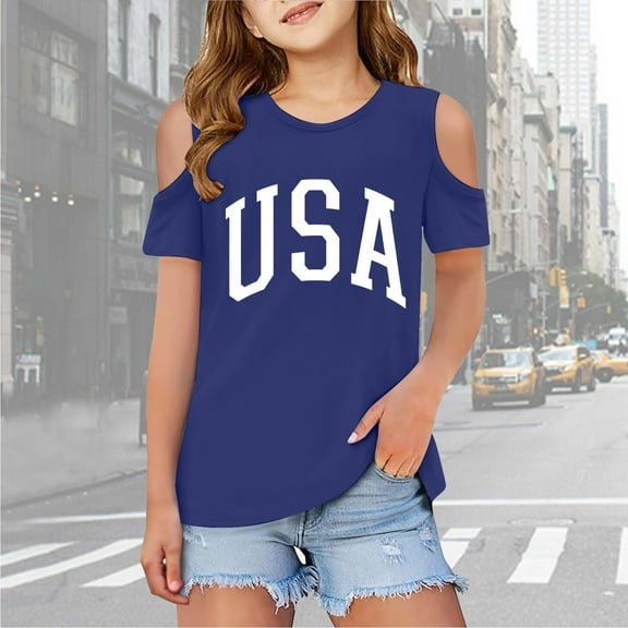 Toddler Girls Shirts Graphic T Shirt Short Sleeve Shoulder Cut-Out Crewneck Girls Blouse Tee Shirt for Girls 3-4 Years
