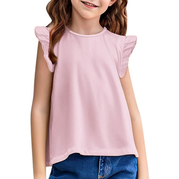 Toddler Baby Girls Shirts Kids Basic Ruffle Sleeve Tunic Tank Crewneck Blouse Cute Clothing for Girls Size 2-3T