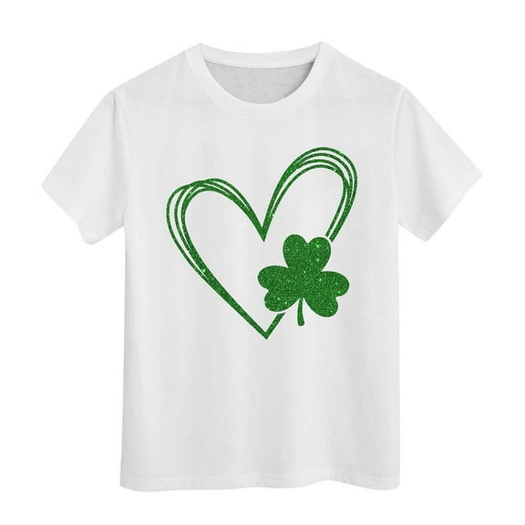 Toddler Girls Shirts Round Neck Graphic Print Short Sleeve T Shirts St Patricks Day Soft Basic Funny Tees Girls Summer Tops T-Shirts White,120(4-5 Years)