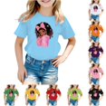 thumbnail image 1 of Toddler Girls' Shirts Short Sleeve Top Cute Graphic Print Round Neck Tee Top Size 3-4T ,Blue, 1 of 4