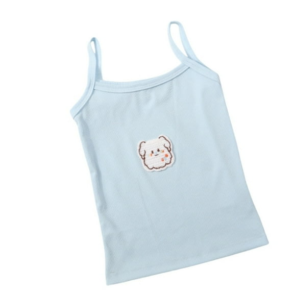 Toddler Girls Shirts Solid Color Cartoon Dog Print Sleeveless Spaghetti Strap Shirt Children Girls Summer Holiday Vocation Beach Sweet Shirts,2 -3 Years