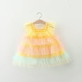 thumbnail image 1 of Toddler Girls Short Lace Flower Tulle Prom Dresses for Wedding Party Evening Dance Toddler Kids Kids Girls Cute Summer Mesh Multicolour Print Flying Sleeve Dress Skirt Yellow 6 Months, 1 of 3