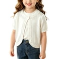 thumbnail image 1 of Toddler Girls Short Sleeve Bolero Cardigan Sweaters Kids Knit Button Open Front Lettuce Trim Shrug Cropped Cute Sweater Tops, 1 of 5