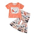 thumbnail image 1 of Toddler Girls Short Sleeve Cartoon Fish Printed T Shirt Pullover Tops Bell Bottoms Pants Kids Outfits, 1 of 6