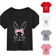 thumbnail image 1 of Toddler Girls' Short Sleeve Crew Neck Tee T-Shirt Children's Easter Cartoon Bunny Print T Shirt Top Size 2-3T ,Black, 1 of 3