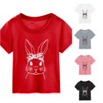 thumbnail image 1 of Toddler Girls' Short Sleeve Crew Neck Tee T-Shirt Children's Easter Cartoon Bunny Print T Shirt Top Size 2-3T ,Red, 1 of 3