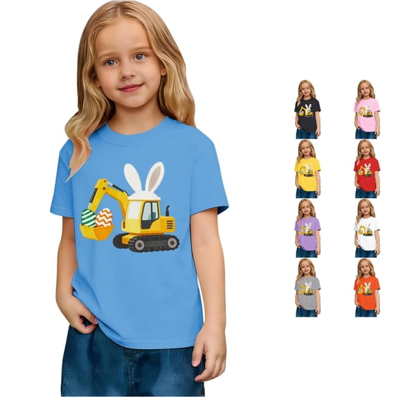Toddler Girls' Short Sleeve Crew Neck Tee T-Shirt Easter Graphic Print Tee Top Size 2-3T , Blue