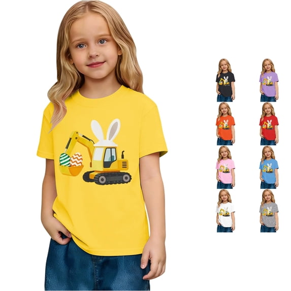 Toddler Girls' Short Sleeve Crew Neck Tee T-Shirt Easter Graphic Print Tee Top Size 3-4T , Yellow