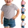 thumbnail image 1 of Toddler Girls' Short Sleeve Crew Neck Tee T-Shirt Solid Color Casual T Shirt Top Size 3-4T ,Gray, 1 of 9